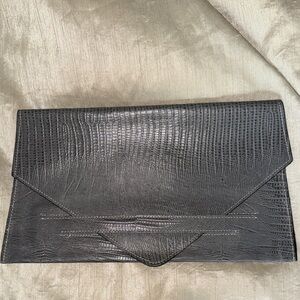 Black Lizard-Embossed Envelope Clutch